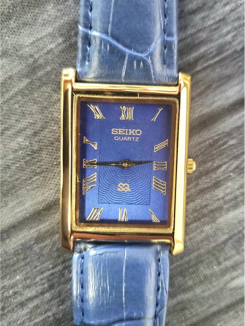 Rare Men's Gold Tank Watch Seiko Blue Dial New Mvt & Batt - Picture 4 of 9